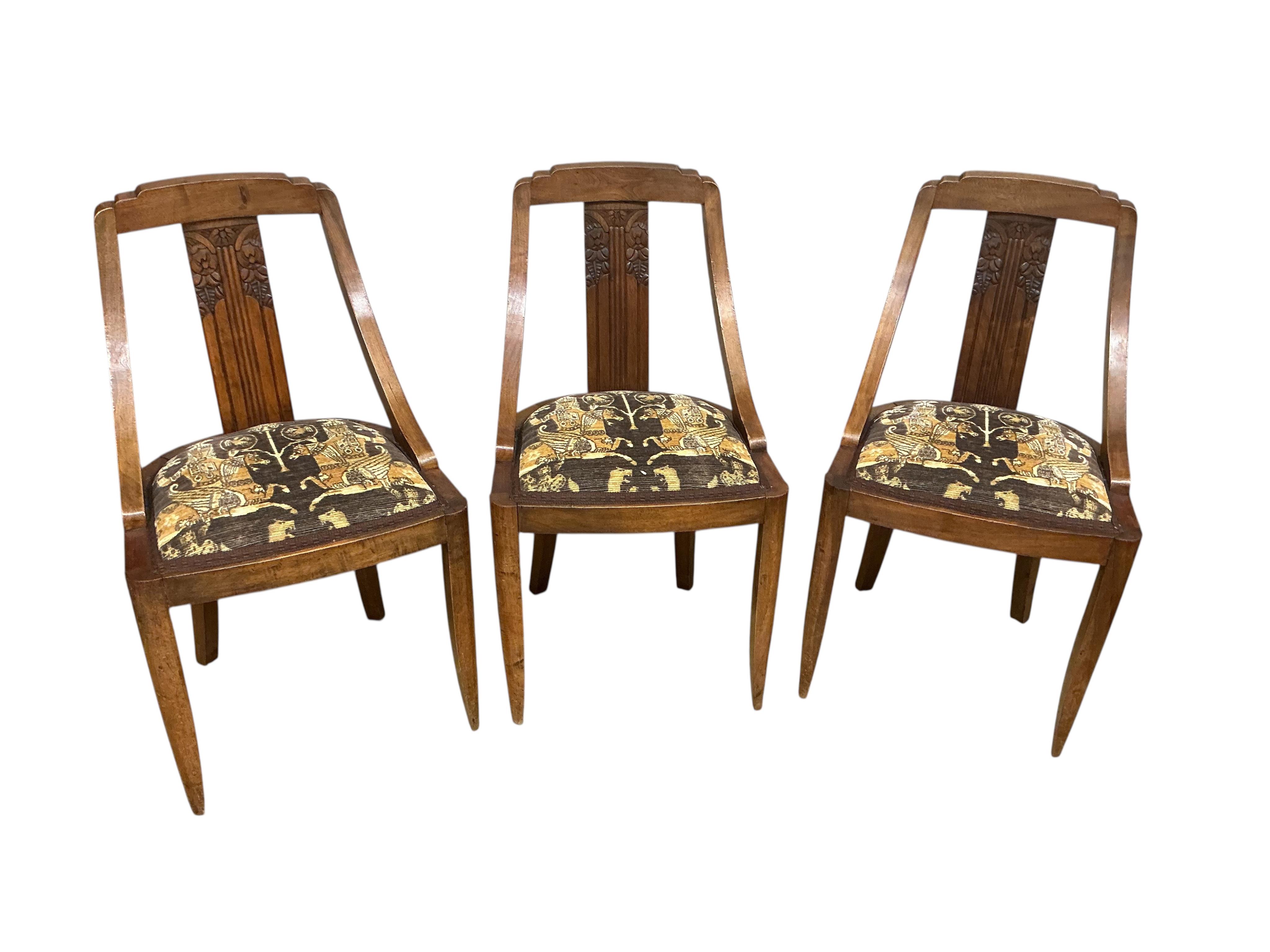 A set of six French Art Deco mahogany dining chairs, width 46cm, depth 42cm, height 86cm